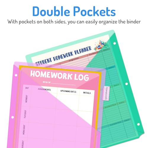 Forvencer 24 Count Binder Dividers with Two Pockets, 8 tab Dividers for 3 Ring Binders Organizer, Binder Divider with Tabs for School Office and Home Organization, Multicolor, 3 Sets - Image 3