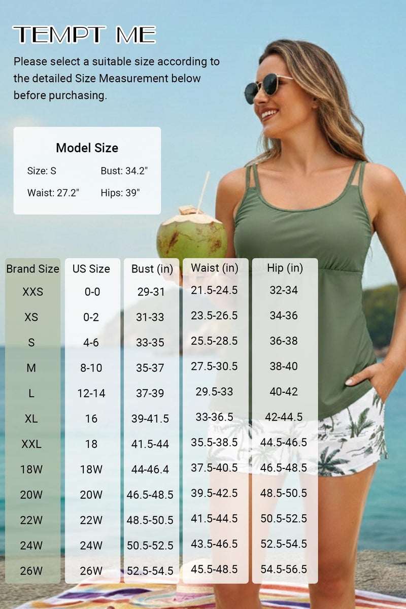 Tempt Me Green Leaves Two Piece Tankini Swimsuits for Women Tummy Control Bathing Suit with Shorts Athletic Swimwear XL - Image 5