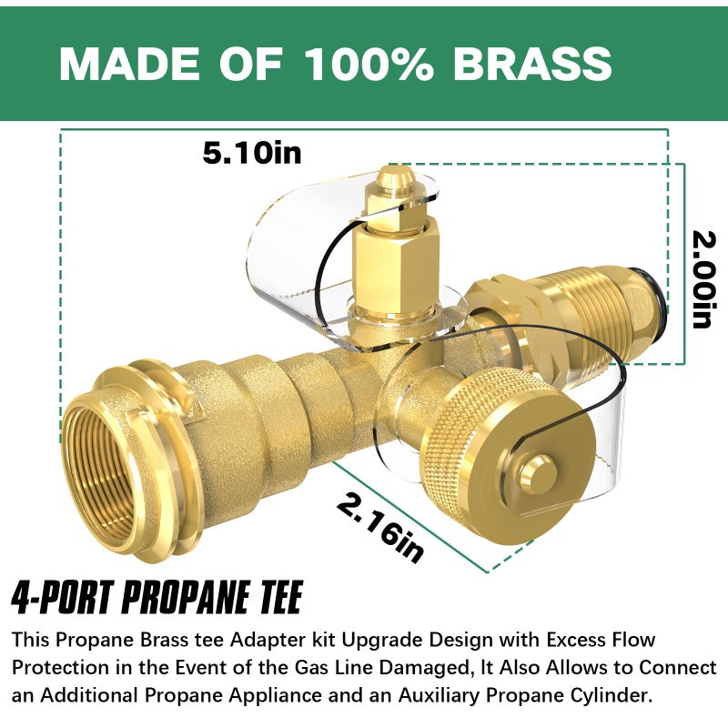 GardenNow Propane Brass 4 Port Tee Kit Propane Brass Tee Adapter Kit 5FT and 12FT Stainless Braided Hoses Allow for Connection Between Auxiliary Propane Cylinder and Propane Appliances for Tank RV Camping - Image 2
