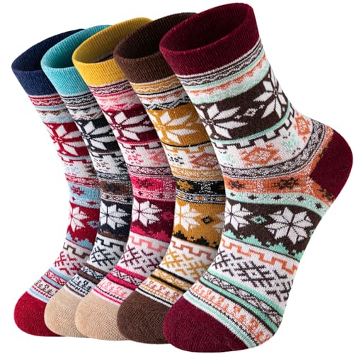 coclothy Winter Socks for Women，5 Pairs Thick & Cozy Thermal Socks - Image 1