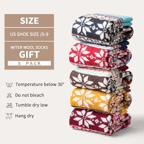 coclothy Winter Socks for Women，5 Pairs Thick & Cozy Thermal Socks - Image 2
