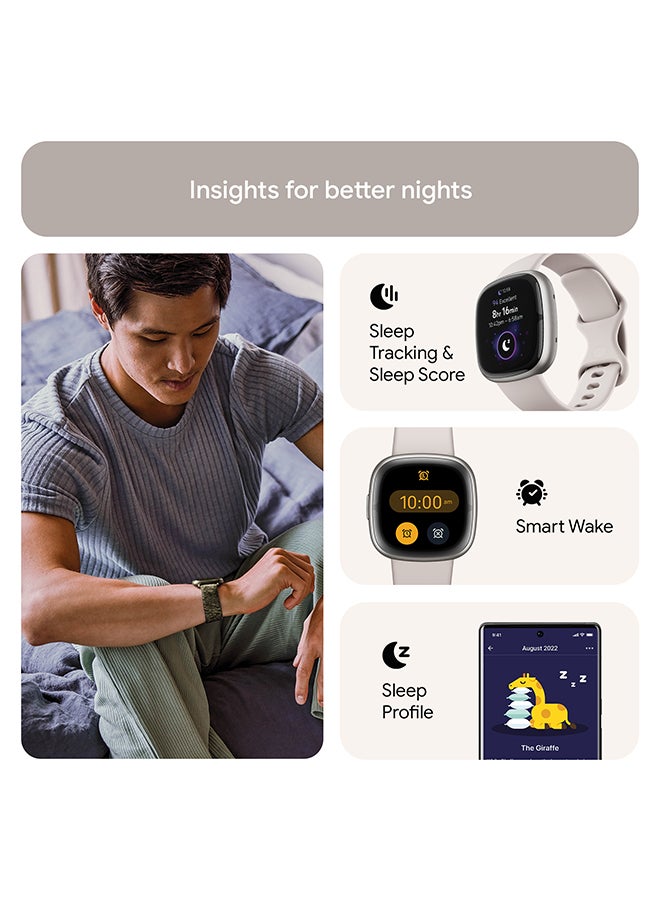 Fitbit Sense 2, Health and Fitness Smartwatch with built-in GPS, advanced health features, up to 6 days battery life - compatible with Android and iOS Lunar White / Platinum Aluminium - Image 3