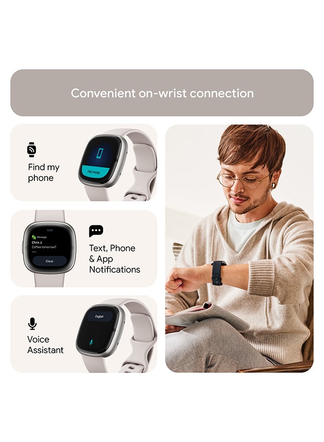 Fitbit Sense 2, Health and Fitness Smartwatch with built-in GPS, advanced health features, up to 6 days battery life - compatible with Android and iOS Lunar White / Platinum Aluminium - Image 5
