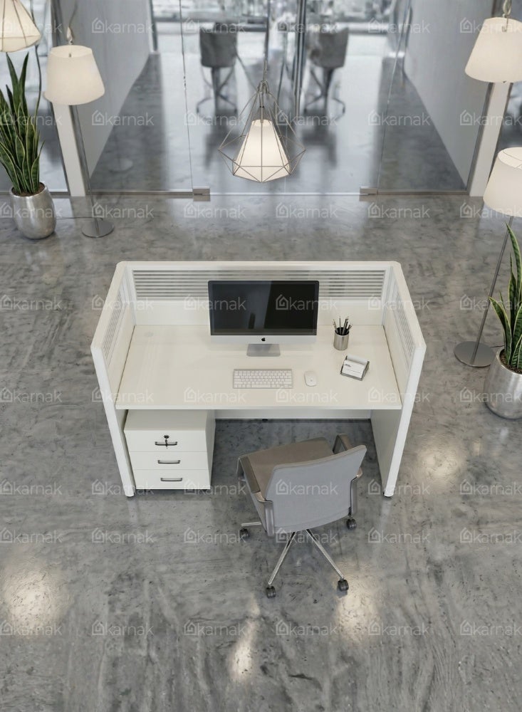 Karnak Neeya 1 Person Office Workstation Desk with Privacy Screen & Storage Drawers Computer Laptop Table for Home & Office (White) - Image 3