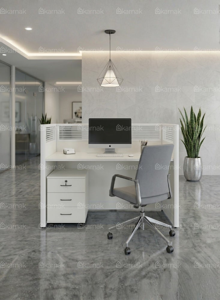 Karnak Neeya 1 Person Office Workstation Desk with Privacy Screen & Storage Drawers Computer Laptop Table for Home & Office (White) - Image 4