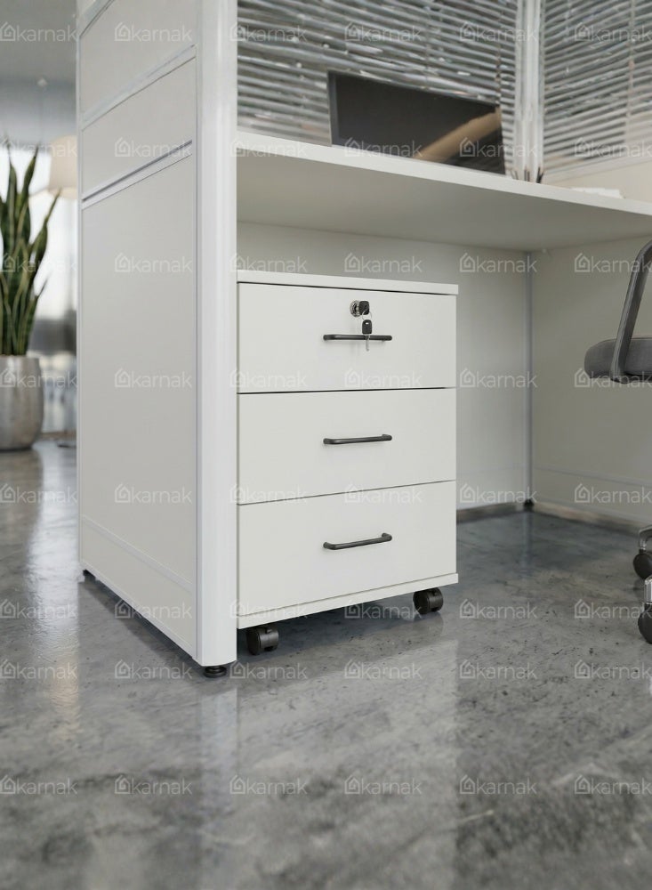 Karnak Neeya 1 Person Office Workstation Desk with Privacy Screen & Storage Drawers Computer Laptop Table for Home & Office (White) - Image 2