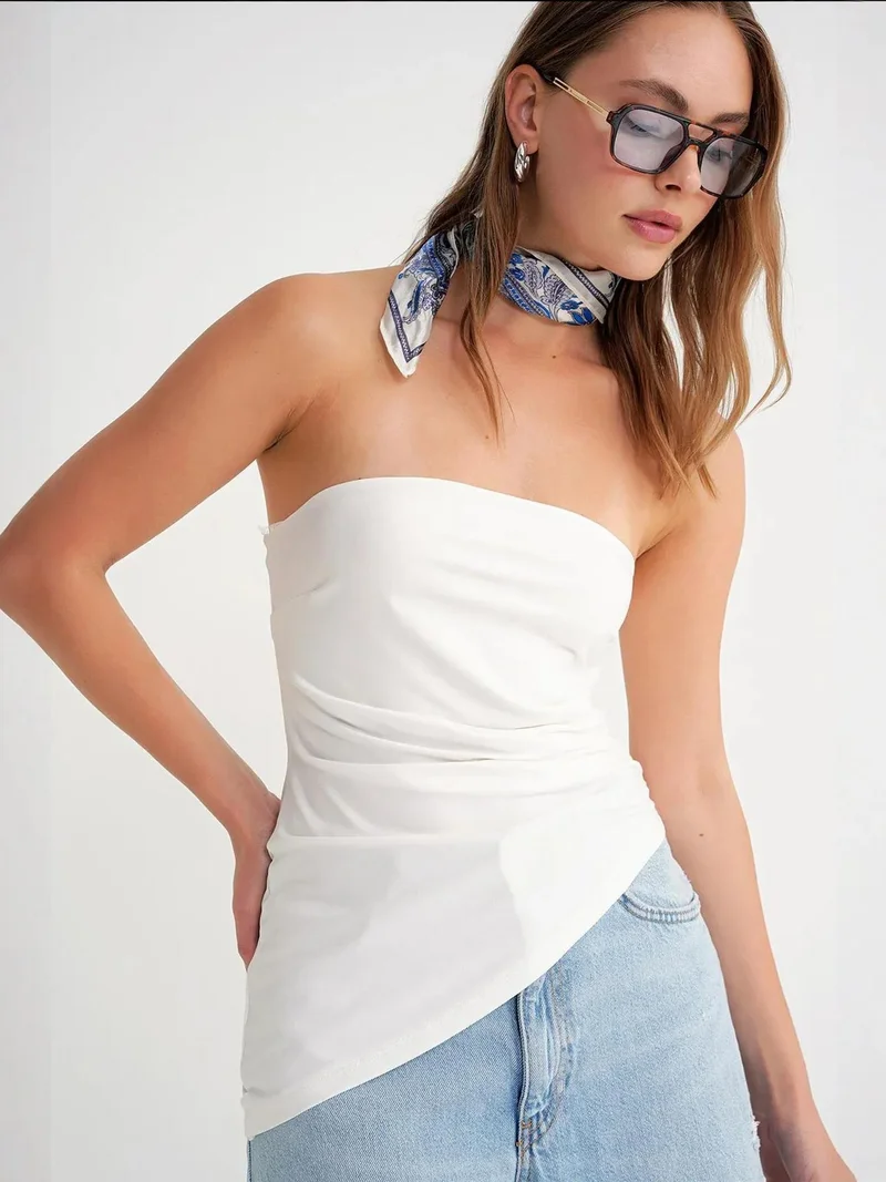 MixRay Mixray Strapless Draped Blouse