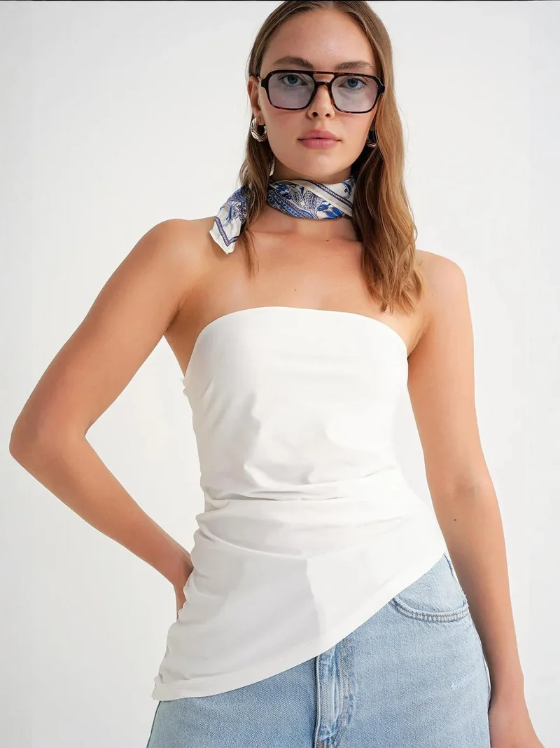 MixRay Mixray Strapless Draped Blouse