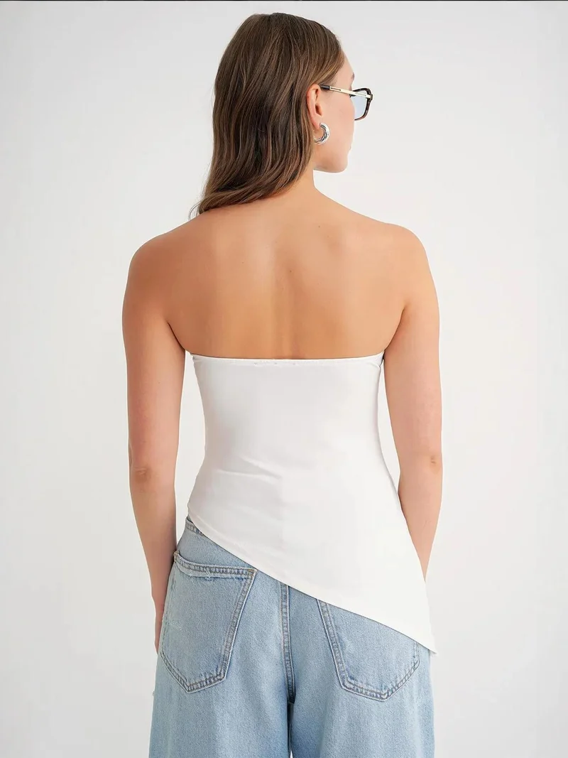 Mixray White Mixray Strapless Draped Blouse for Women | Best Price UAE