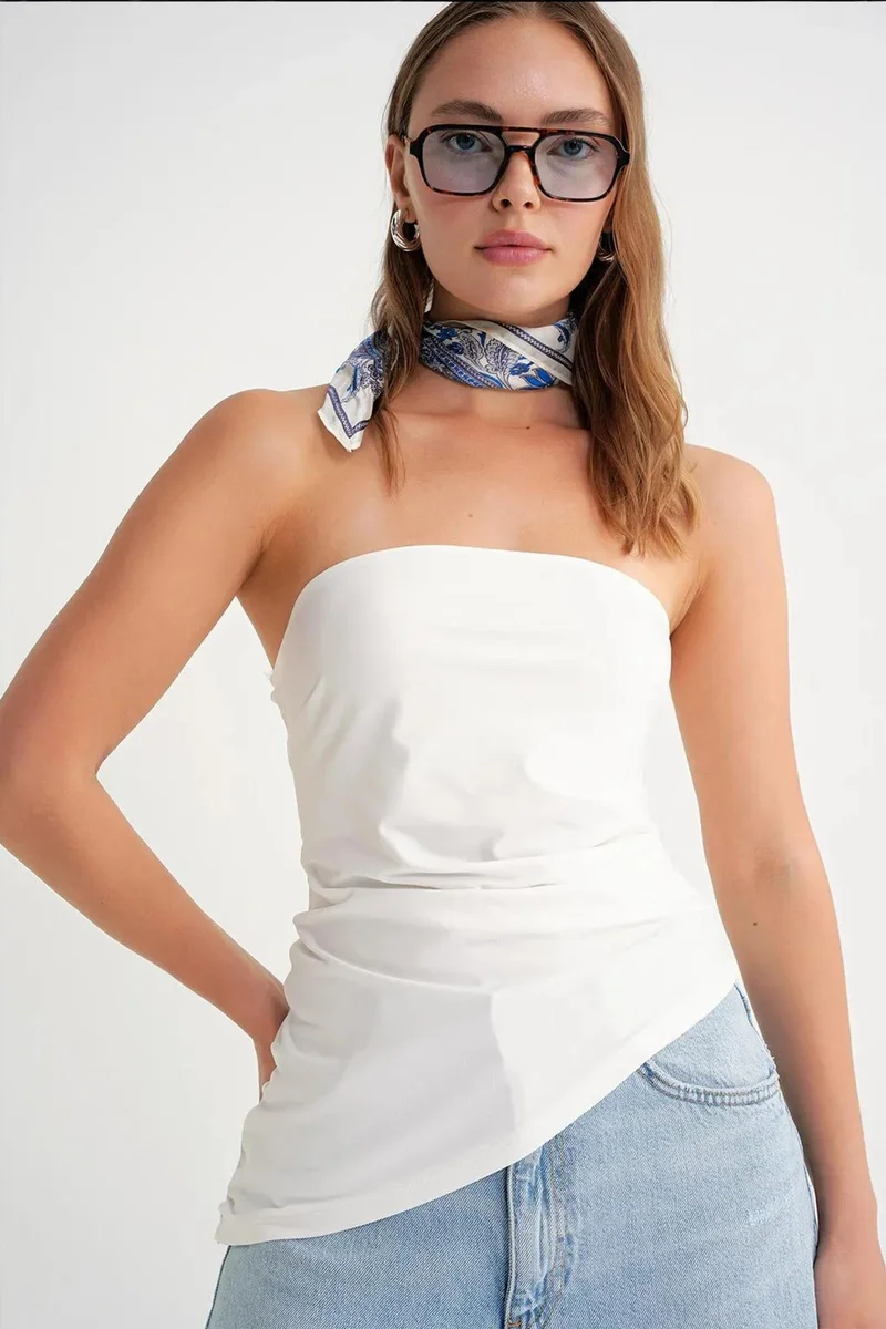 Mixray Mixray Strapless Draped Blouse