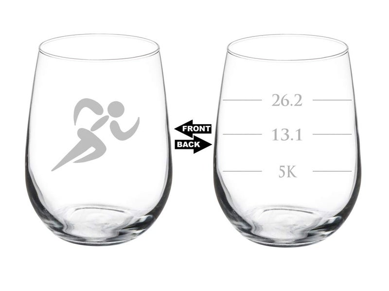 Wine Glass Goblet Two Sided Runner Run Marathan Fill Lines 17 oz Stemless