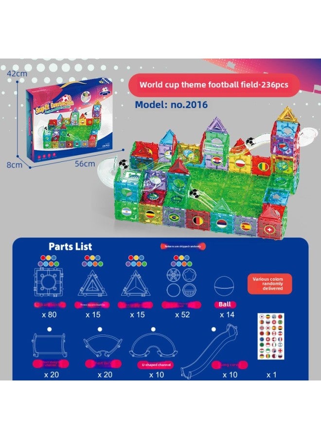 Color Window Magnetic Sheet Magnetic Building Blocks Variety Toys Children's Educational Slide Ball Track Splicing Toys-Color:World Cup  - Image 1