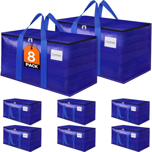 FabSpace 8 Pack Moving Storage Bags Heavy-Duty with Zippers and Reinforced Handles, Moving Supplies Packing Boxes for Moving, Storing, Saving Space, Blue Plastic Storage Totes 93 L(24 Gallon) - Image 1