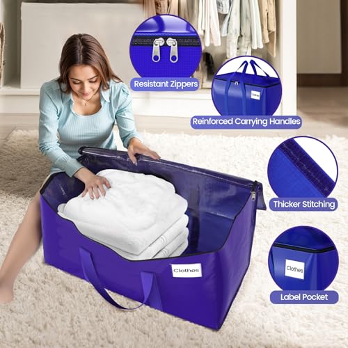 FabSpace 8 Pack Moving Storage Bags Heavy-Duty with Zippers and Reinforced Handles, Moving Supplies Packing Boxes for Moving, Storing, Saving Space, Blue Plastic Storage Totes 93 L(24 Gallon) - Image 3