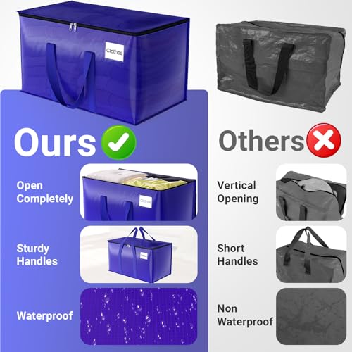 FabSpace 8 Pack Moving Storage Bags Heavy-Duty with Zippers and Reinforced Handles, Moving Supplies Packing Boxes for Moving, Storing, Saving Space, Blue Plastic Storage Totes 93 L(24 Gallon) - Image 4