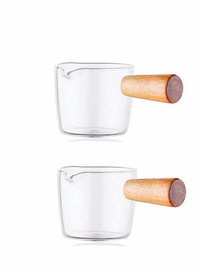 Creamer Dish Small Sauce Bowls, 2Pcs Prep Dip Dessert Dish Bowls with Handle Creamer Cup Mini Coffee Milk Creamer Serving Pitcher Jug, Borosilicate Glass Milk Dressing Server Pourer (S) - Image 1