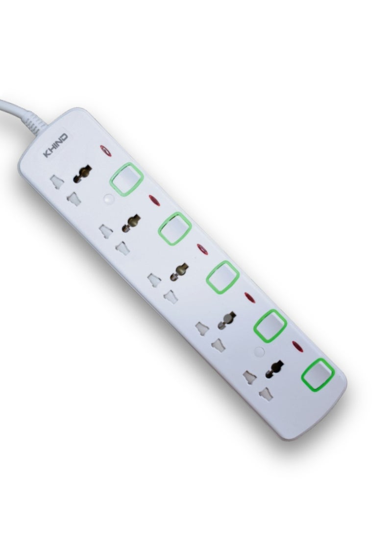 KHIND High Quality Power Extension Universal 5 Socket Plug Adapter, Extension Cord 3 Meter - Image 1