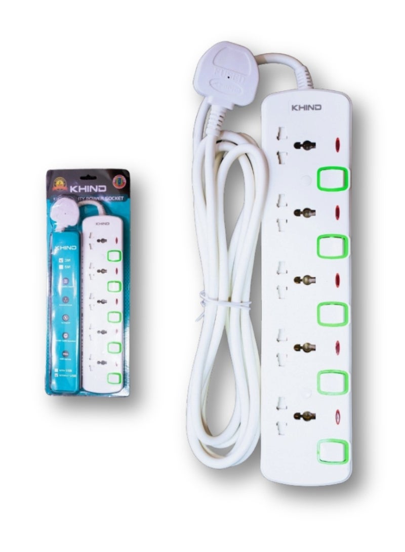 KHIND High Quality Power Extension Universal 5 Socket Plug Adapter, Extension Cord 3 Meter - Image 2
