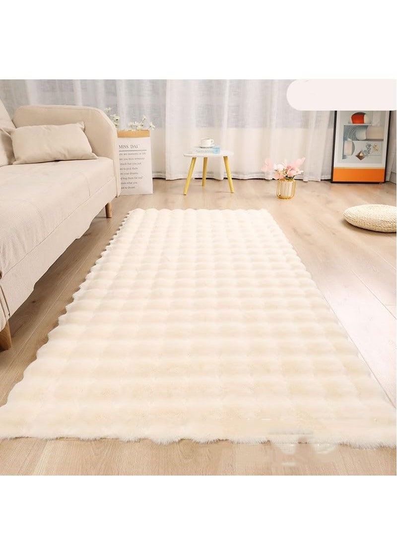 XiuWoo - 90*150cm Ultra Soft Fluffy Rug Beige Faux Sheepskin Fur Area Rug Shaggy Couch Cover Seat Cushion Furry Carpet Beside Rugs for Bedroom Floor Sofa Living Room Runner, Beige - Image 1