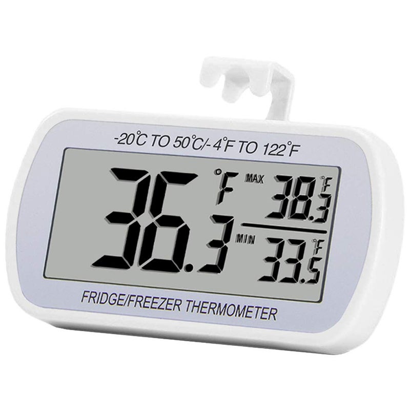RIY Refrigerator Thermometer Digital Fridge Freeze Room Thermometer Waterproof Large LCD Display Max/Min Record Function, White - Image 1