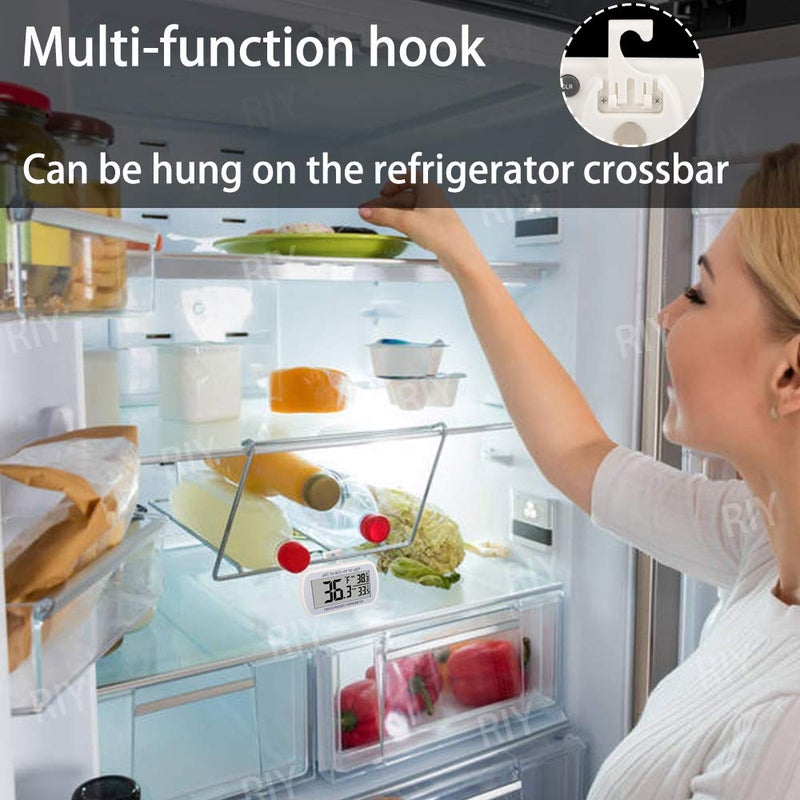 RIY Refrigerator Thermometer Digital Fridge Freeze Room Thermometer Waterproof Large LCD Display Max/Min Record Function, White - Image 2