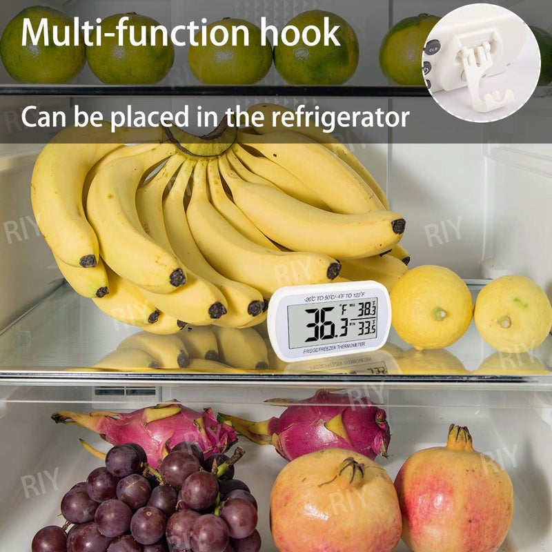 RIY Refrigerator Thermometer Digital Fridge Freeze Room Thermometer Waterproof Large LCD Display Max/Min Record Function, White - Image 3