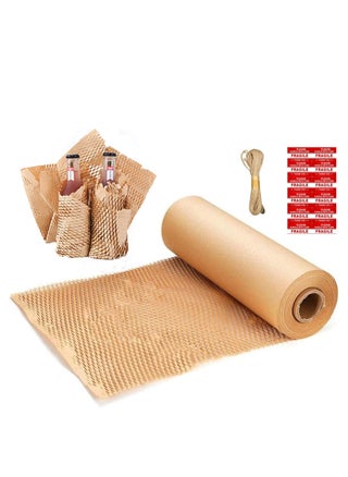 Packing Paper 12"x32.8' Honeycomb Cushioning Wrap Roll - Eco Friendly Kraft Packaging Moving Shipping Suppliers Brown with 12 Fragile Sticker Biodegradable & rope - pzsku/Z87892D9C85A85D3DD087Z/45/1746509531/f3164e57-fffc-42a1-82fd-efccd9361439