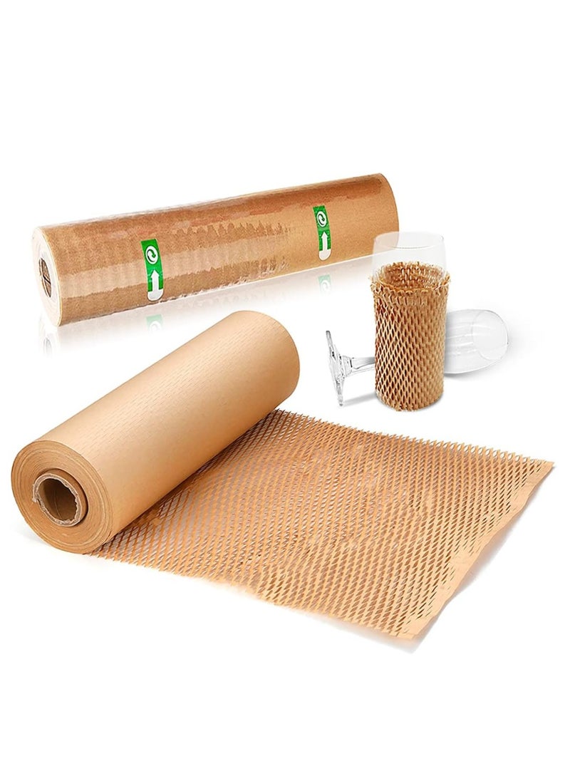 Generic - Packing Paper 12"x32.8' Honeycomb Cushioning Wrap Roll - Eco Friendly Kraft Packaging Moving Shipping Suppliers Brown with 12 Fragile Sticker Biodegradable & rope - Image 1