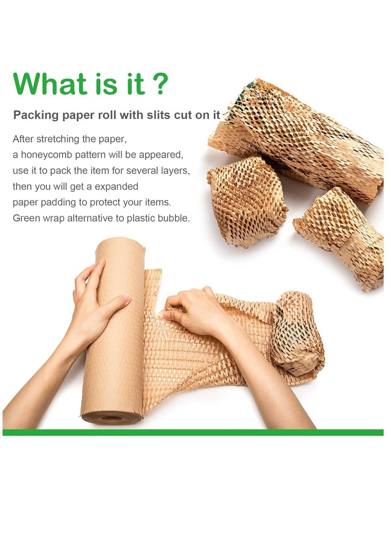 Generic - Packing Paper 12"x32.8' Honeycomb Cushioning Wrap Roll - Eco Friendly Kraft Packaging Moving Shipping Suppliers Brown with 12 Fragile Sticker Biodegradable & rope - Image 1