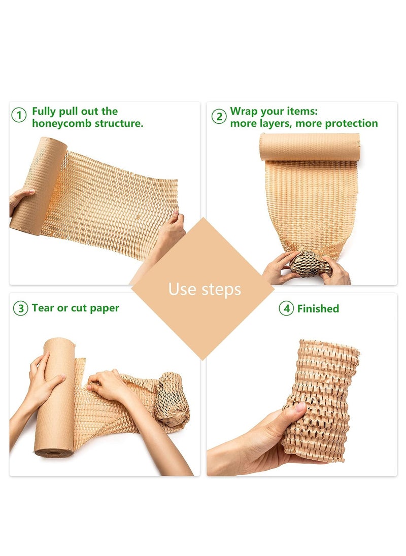Generic - Packing Paper 12"x32.8' Honeycomb Cushioning Wrap Roll - Eco Friendly Kraft Packaging Moving Shipping Suppliers Brown with 12 Fragile Sticker Biodegradable & rope - Image 1