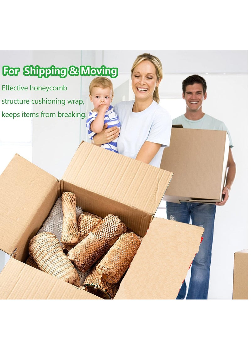 Generic - Packing Paper 12"x32.8' Honeycomb Cushioning Wrap Roll - Eco Friendly Kraft Packaging Moving Shipping Suppliers Brown with 12 Fragile Sticker Biodegradable & rope - Image 1