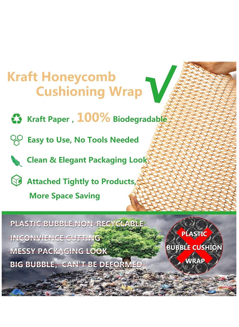 Generic - Packing Paper 12"x32.8' Honeycomb Cushioning Wrap Roll - Eco Friendly Kraft Packaging Moving Shipping Suppliers Brown with 12 Fragile Sticker Biodegradable & rope - Image 1