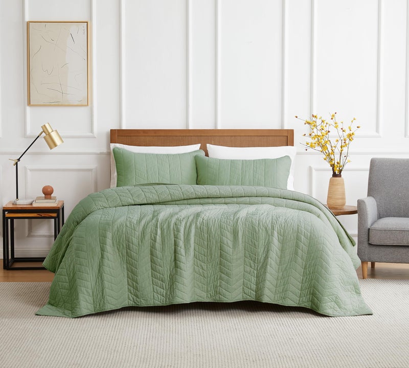palassio Sage Green 100 Cotton Quilt California Cal King Size Bedding Sets with Pillow ShamsOversized Lightweight Soft Bedspread Coverlet Cozy Bed Cover for All Season 3 Pieces