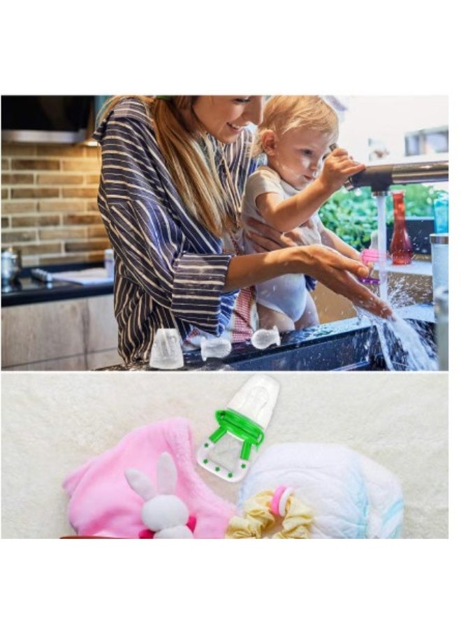 فوفا مغذي فواكه سيليكون للأطفال، خالي من مادة BPA، مقاس M، لون أزرق فيروزي، آمن للتنظيف بالغطاء - Image 3