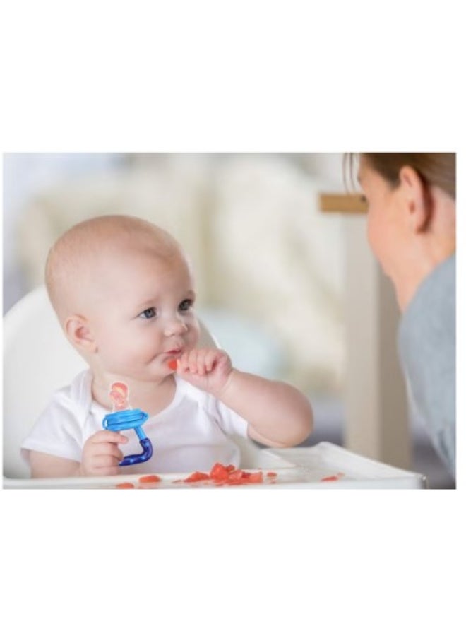 فوفا مغذي فواكه سيليكون للأطفال، خالي من مادة BPA، مقاس M، لون أزرق فيروزي، آمن للتنظيف بالغطاء - Image 2