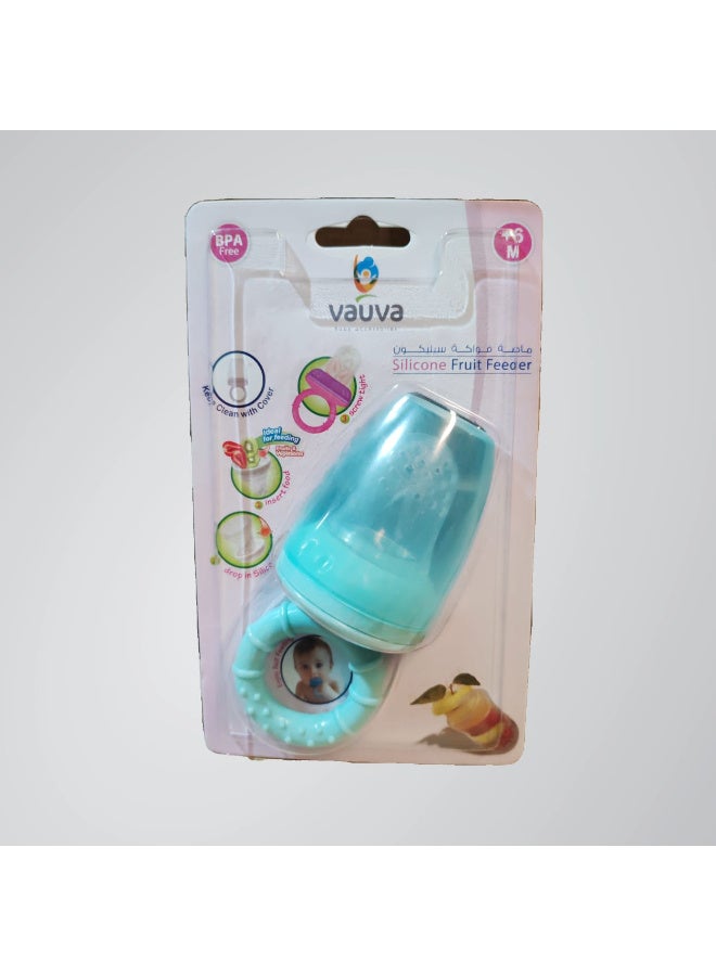 فوفا مغذي فواكه سيليكون للأطفال، خالي من مادة BPA، مقاس M، لون أزرق فيروزي، آمن للتنظيف بالغطاء - Image 1