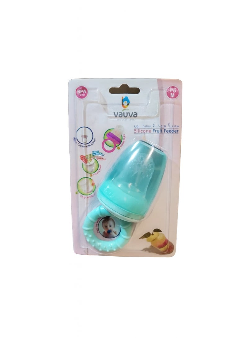 فوفا مغذي فواكه سيليكون للأطفال، خالي من مادة BPA، مقاس M، لون أزرق فيروزي، آمن للتنظيف بالغطاء - Image 4