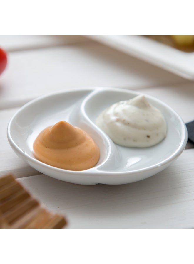 Restaurantware 3.5 Inch Sauce Plates, 10 Microwave-Safe White Sauce Dishes - 2 Compartments, Oven-Safe, White Porcelain Small White Dishes, Chip-Resistant, For Sauces - Image 3