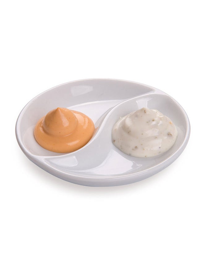 Restaurantware Restaurantware-3.5 Inch Sauce Plates, 10 Microwave-Safe White Sauce Dishes - 2 Compartments, Oven-Safe, White Porcelain Small White Dishes, Chip-Resistant, For Sauces  - Image 2