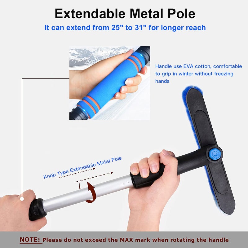 Kairiyard Ice Scrapers for Car Windshield, Upgraded 31 Inch Snow Scraper and Brush Combo Extendable 360Â° Pivoting Ice Snow Removal Tool for Car, Truck, SUV, Christmas(Blue) - Image 5