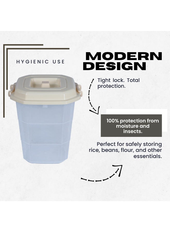 SNH Storage Drum Osaka with Locking Lid & Side Handles | Transparent Airtight Container with Beige Cover | Multipurpose Household & Kitchen Organizer - Image 3