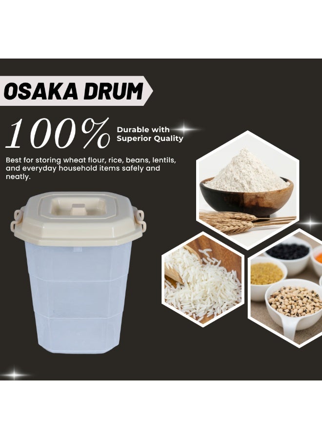 SNH Storage Drum Osaka with Locking Lid & Side Handles | Transparent Airtight Container with Beige Cover | Multipurpose Household & Kitchen Organizer - Image 4