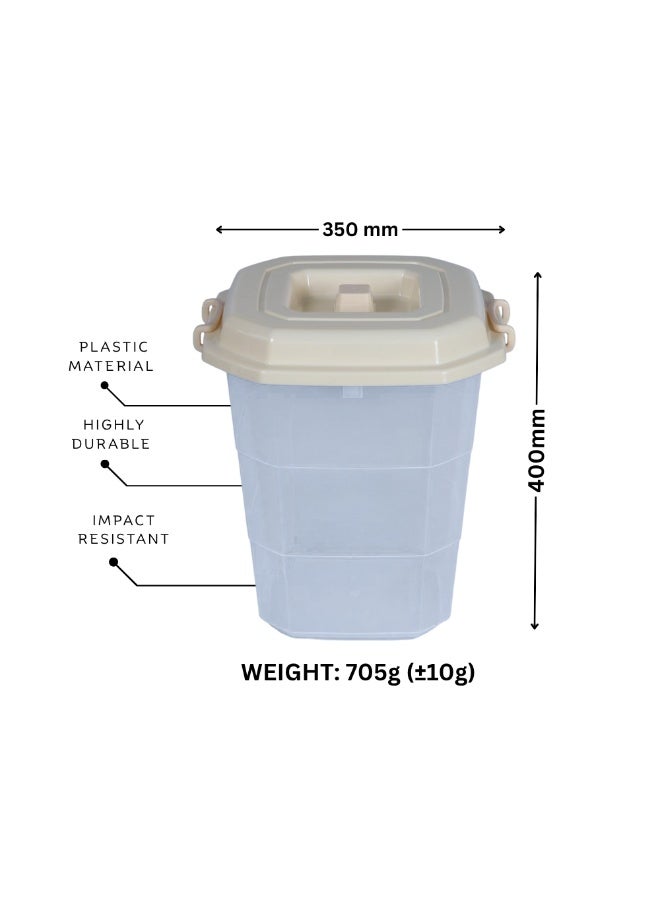 SNH Storage Drum Osaka with Locking Lid & Side Handles | Transparent Airtight Container with Beige Cover | Multipurpose Household & Kitchen Organizer - Image 1