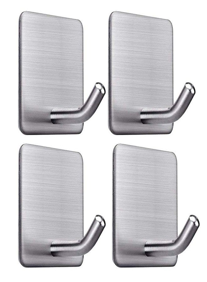 STORE 2508 Store2508 4 Pcs Stainless Steel Self Adhesive Heavy Duty Stick on Towel Wall Sticky Hooks for Hanging Bathroom Home Kitchen (Steel) - Image 1