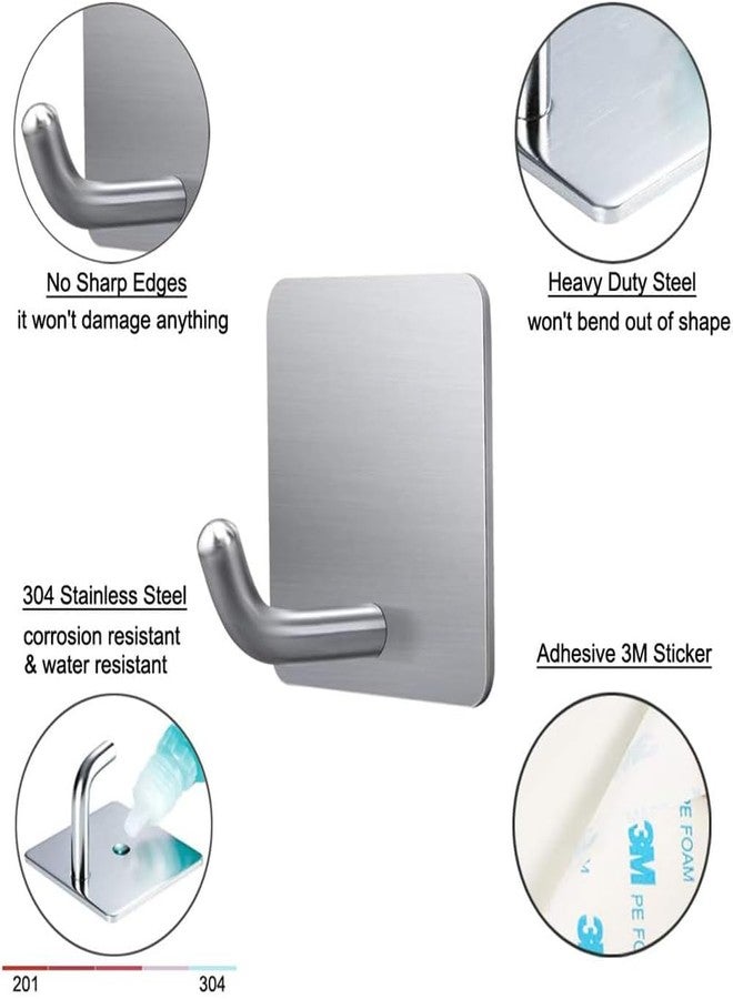 STORE 2508 Store2508 4 Pcs Stainless Steel Self Adhesive Heavy Duty Stick on Towel Wall Sticky Hooks for Hanging Bathroom Home Kitchen (Steel) - Image 2