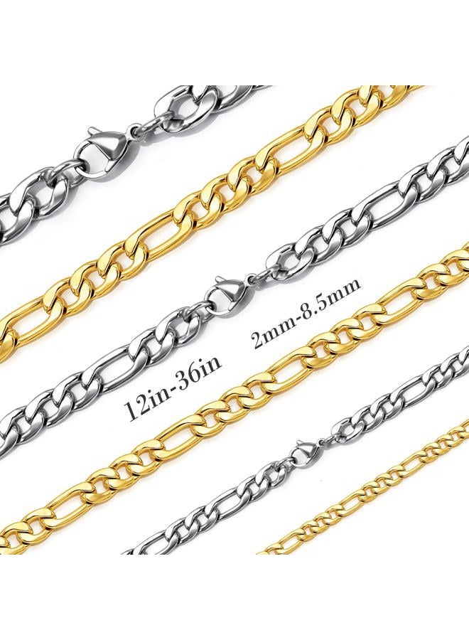 SANNYRA 22 Inches Figaro Chain Necklace 5MM Stainless Steel Figaro Link Chain for Men Women, 22 Inches, Stainless Steel, No Gemstone - Image 2