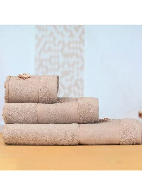 Beige Premium Embroidered Towel –  Large  (50 x 90 cm Face Towel)