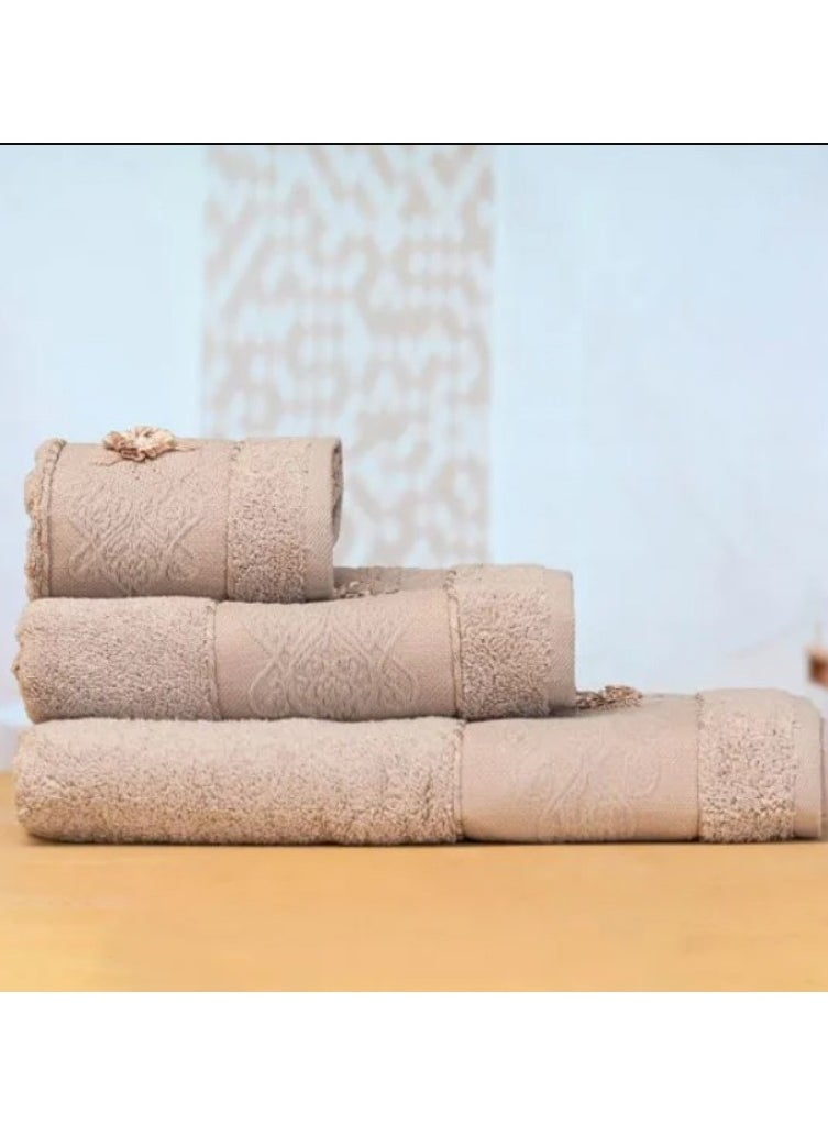 Beige Premium Embroidered Towel –  Large  (50 x 90 cm Face Towel)