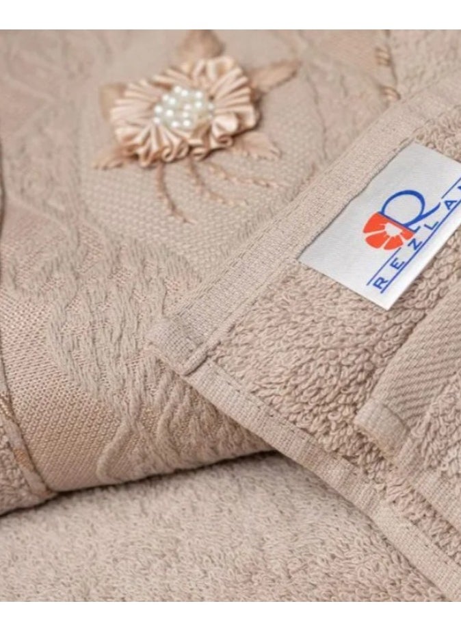 Beige Premium Embroidered Towel –  Large  (50 x 90 cm Face Towel)