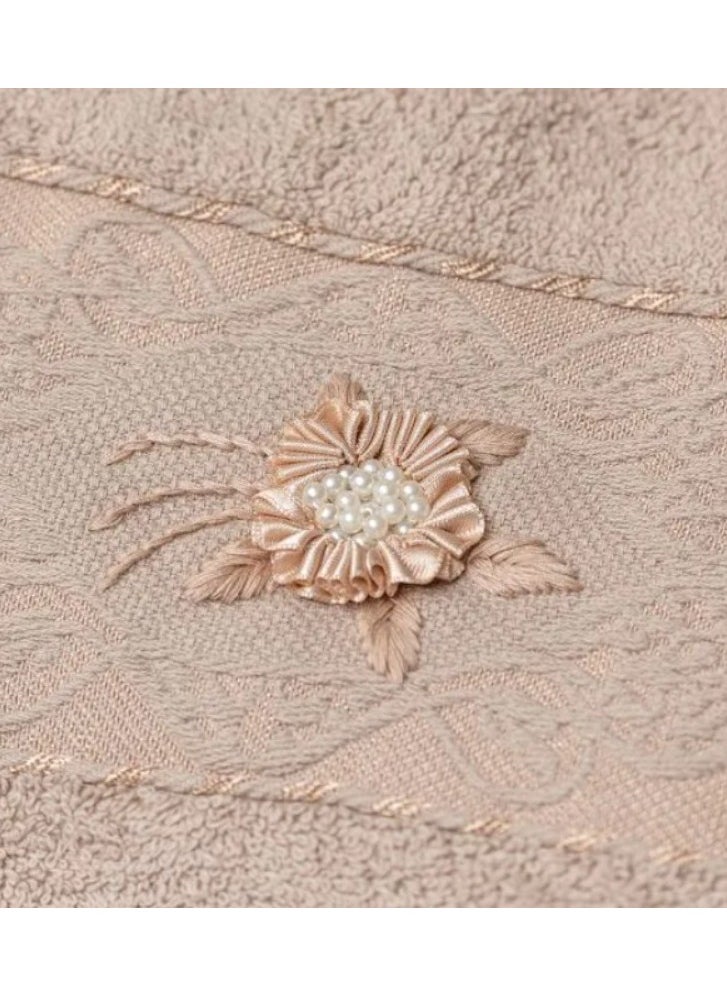 Beige Premium Embroidered Towel –  Large  (50 x 90 cm Face Towel)
